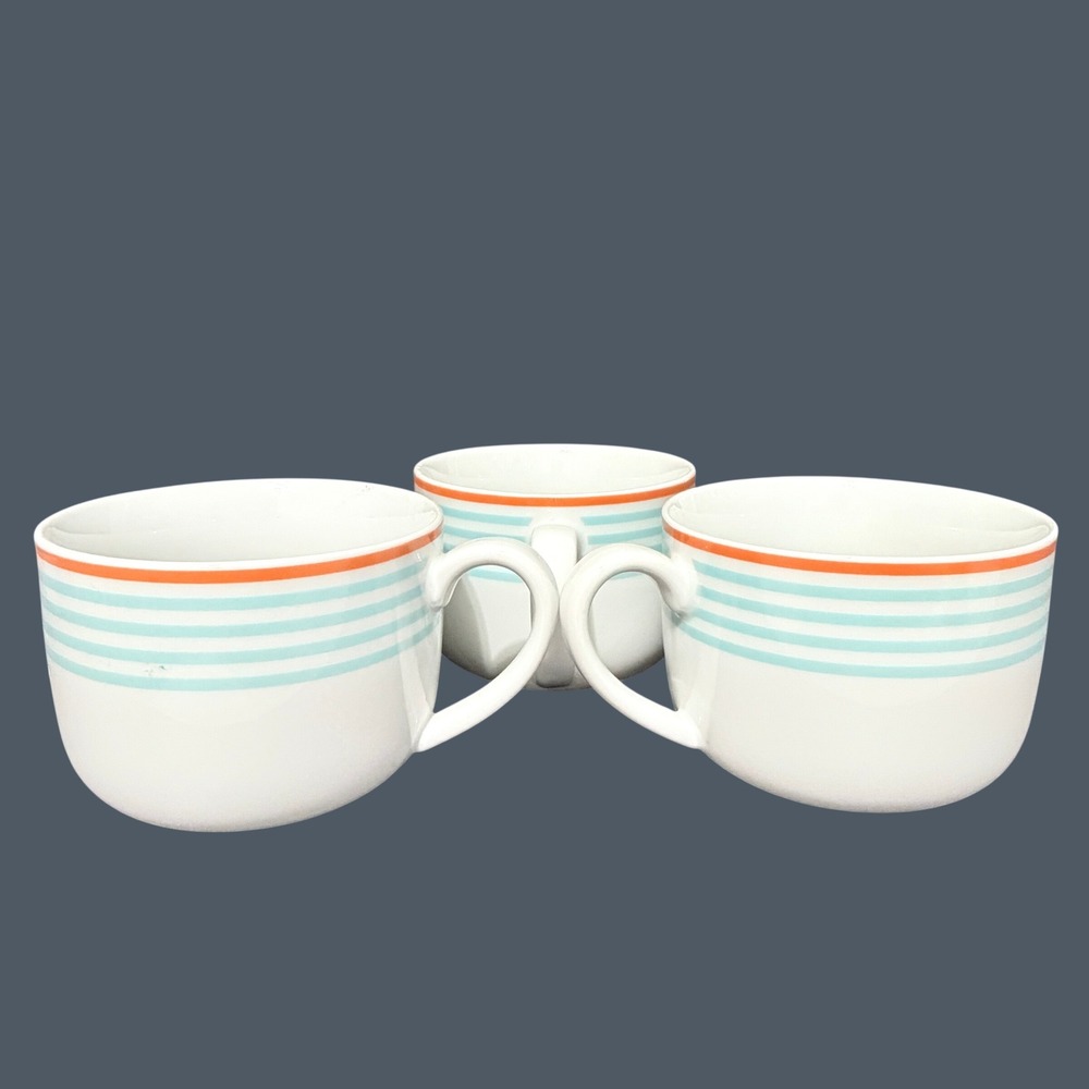 Cheeky Discontinued Oversized Coffee Soup Mugs Set of 3 Aqua Orange Stripe